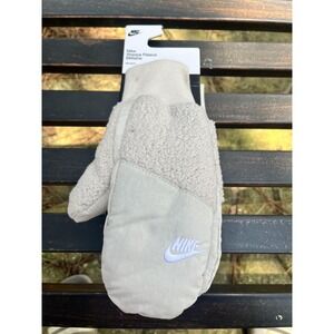 Nike Sherpa Fleece Mittens Womens XS/S Beige White Winter Warm Gloves New‎